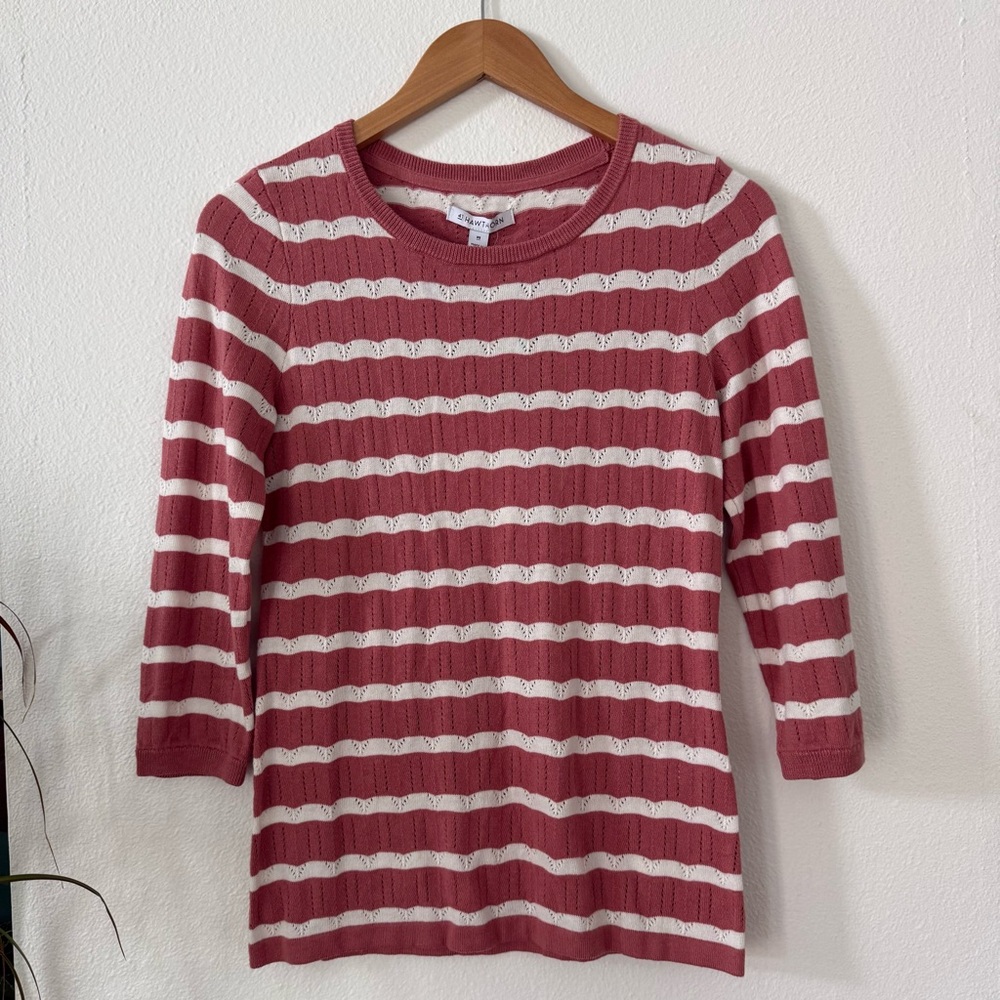 41 Hawthorn Women’s XS Striped Pointelle Sweater with 3/4 length sleeves
